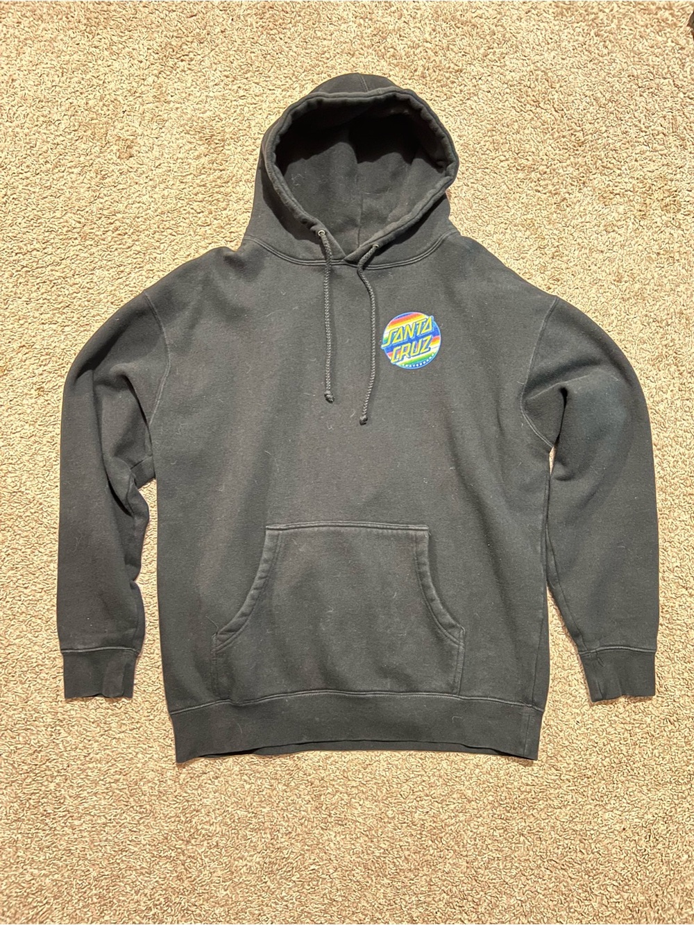 Santa Cruz Skateboards Black Hoodie with Colorful Chest Logo